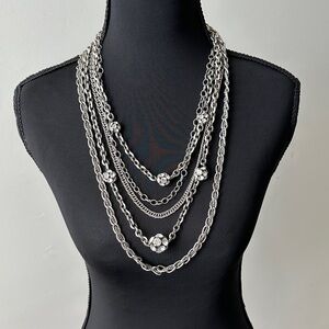 Elegant Silver and Rhinestone Layered Necklace